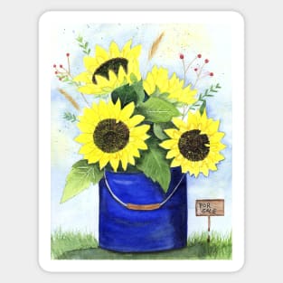 Sunflowers in a bucket watercolor painting Sticker